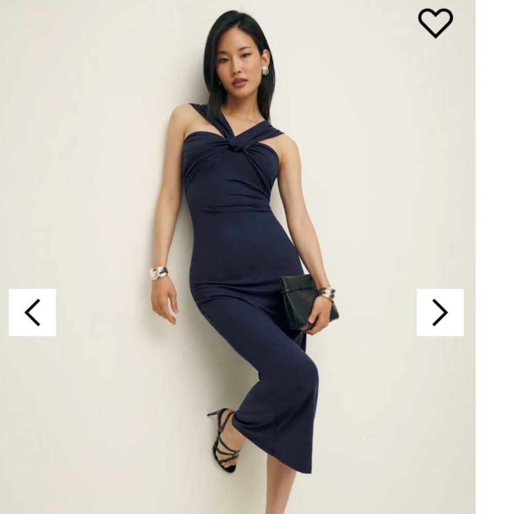 REFORMATION ZENA NAVY KNIT DRESS